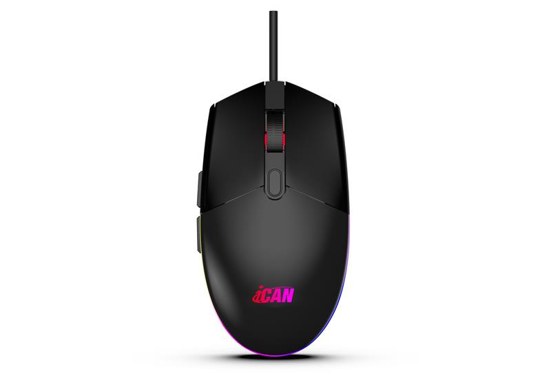 Souris de jeu filaire iCAN GM1011 noire RGB, 6 boutons, 1600 DPI