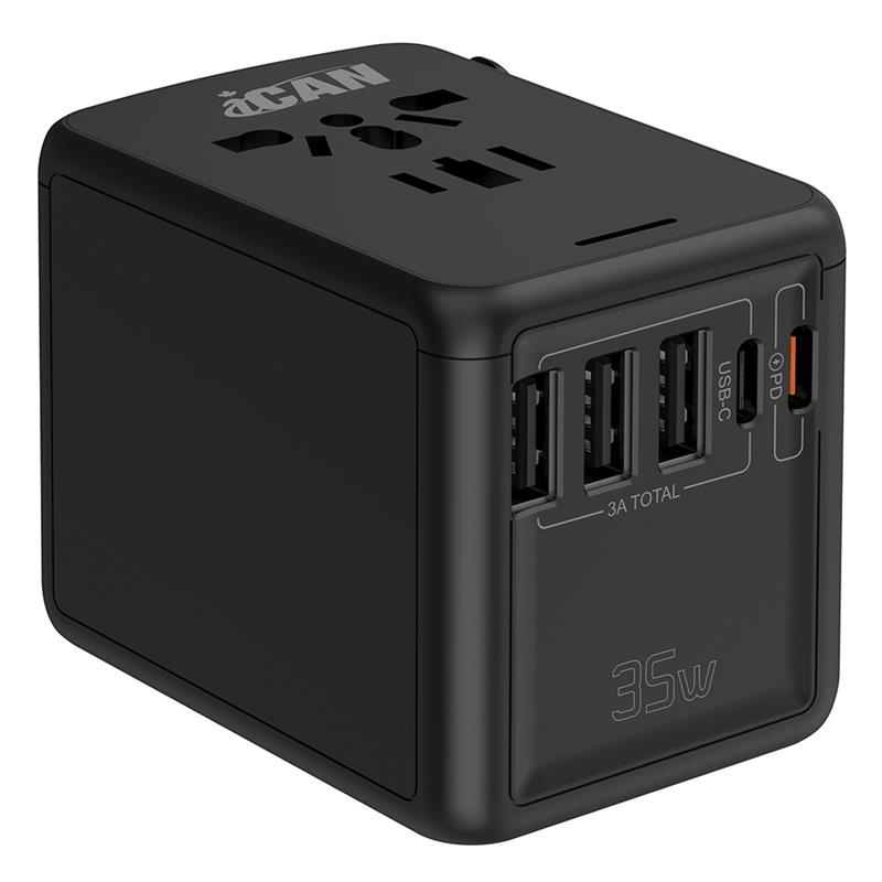 iCAN 35W 5-Port Universal Travel Adapter with 2 USB-C and 3 USB-A