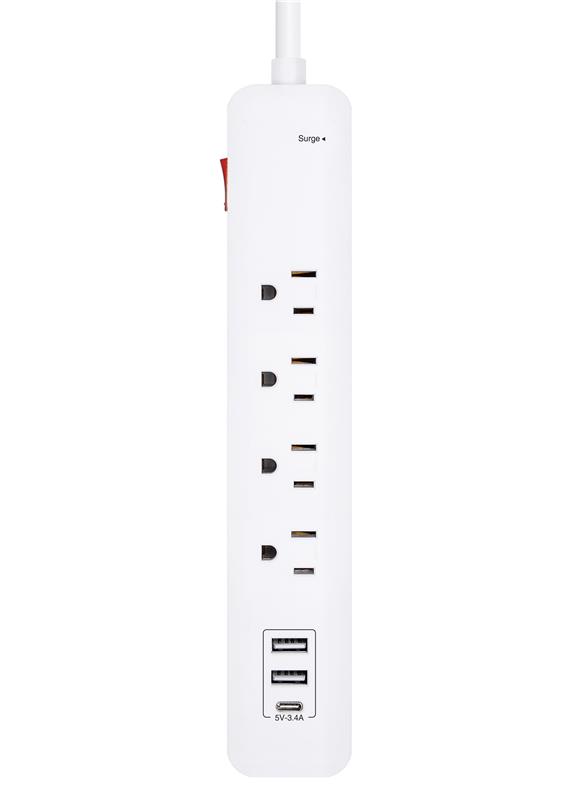iCAN 4 Outlets Surge Protector with 2 USB-A and 1 USB-C, 3ft Cord