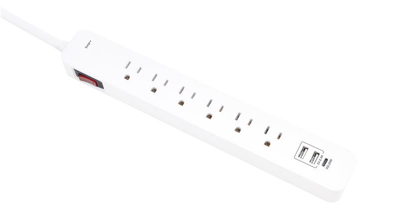 iCAN 6 Outlets Surge Protector with 2 USB-A and 1 USB-C, 6ft Cord