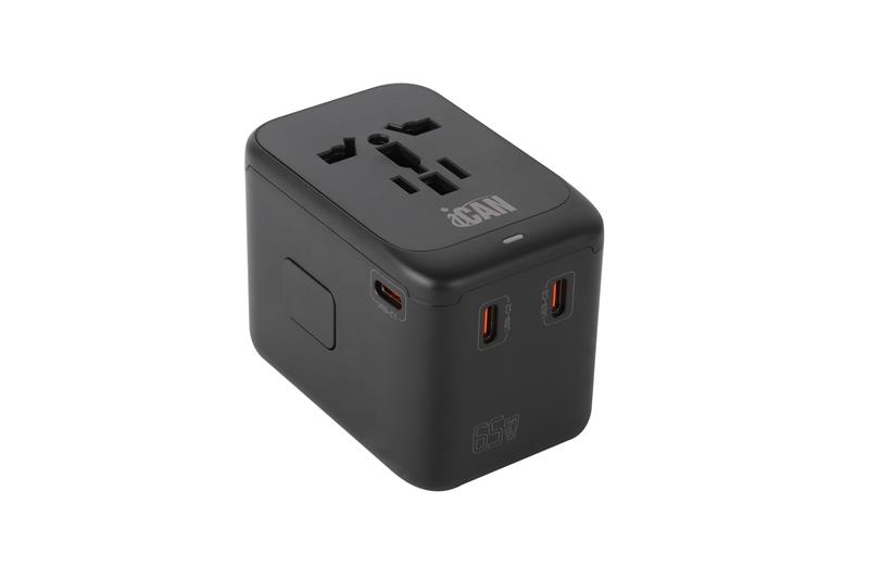 iCAN 65W 4-Port Universal Travel Adapter with 3 USB-C and 1 USB-A