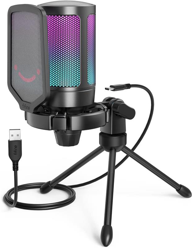Fifine A6V RGB USB Microphone with Filter & Tripod