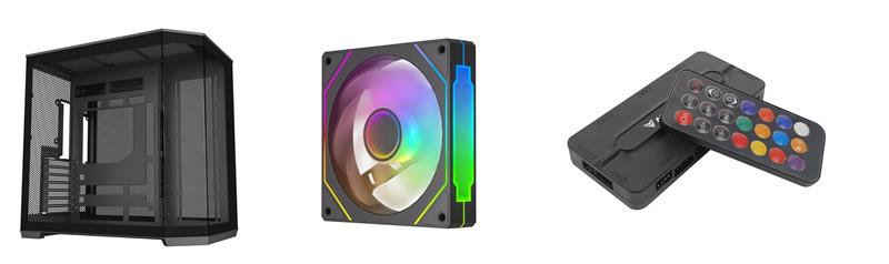 ARMOURY D60 Tempered Glass Mid-tower, Black+ARMOURY Block III ARGB PWM Fan, Daisy Chained PWM,  Black*4+ARMOURY 5V 3PIN ARGB fa