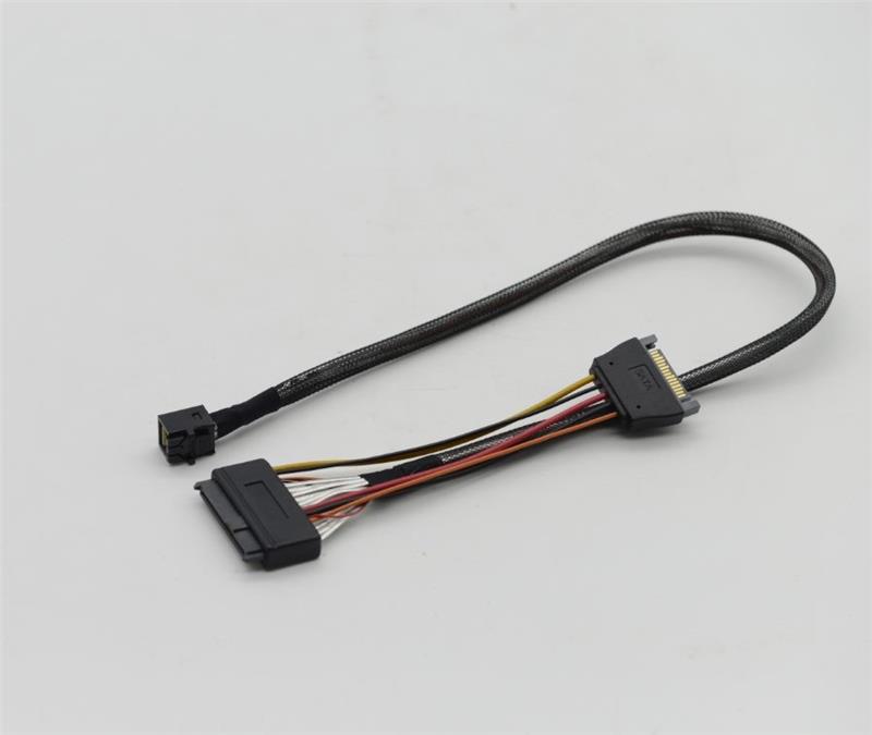 iCAN Internal Mini SAS SFF-8643 to U.2 SFF-8639 NVMe PCIe SSD Hard Drive Cable with SATA 15 pin Male power  – 100cm (MS-8639-86