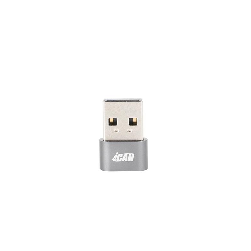 Adaptateur iCAN USB 2.0 A mâle vers type C femelle, gris
