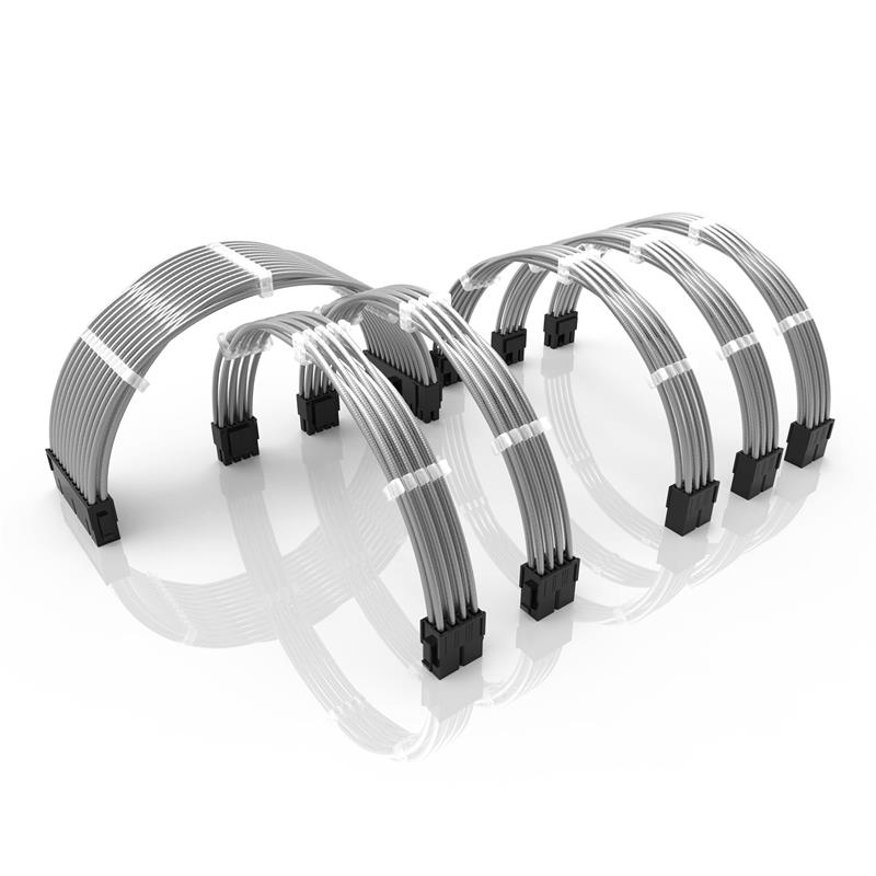 iCAN - Metallic PSU Cable Extension Cable w/Comb Kit┃1x 24P (20+4)┃2x 8P (4+4) CPU┃3x 8P (6+2) GPU┃30cm - Silver(Open Box)