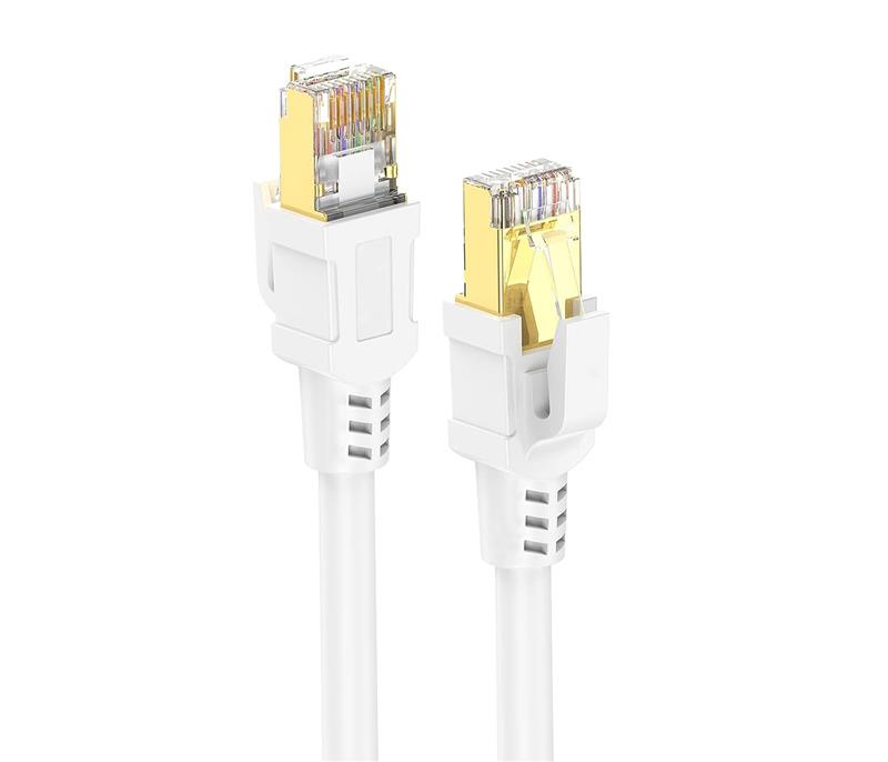 iCAN CAT7 Ethernet Patch Cable, High Speed 10Gbps 600MHz,  Double Shielded S/FTP 26AWG, Gold Plated, 40FT, White