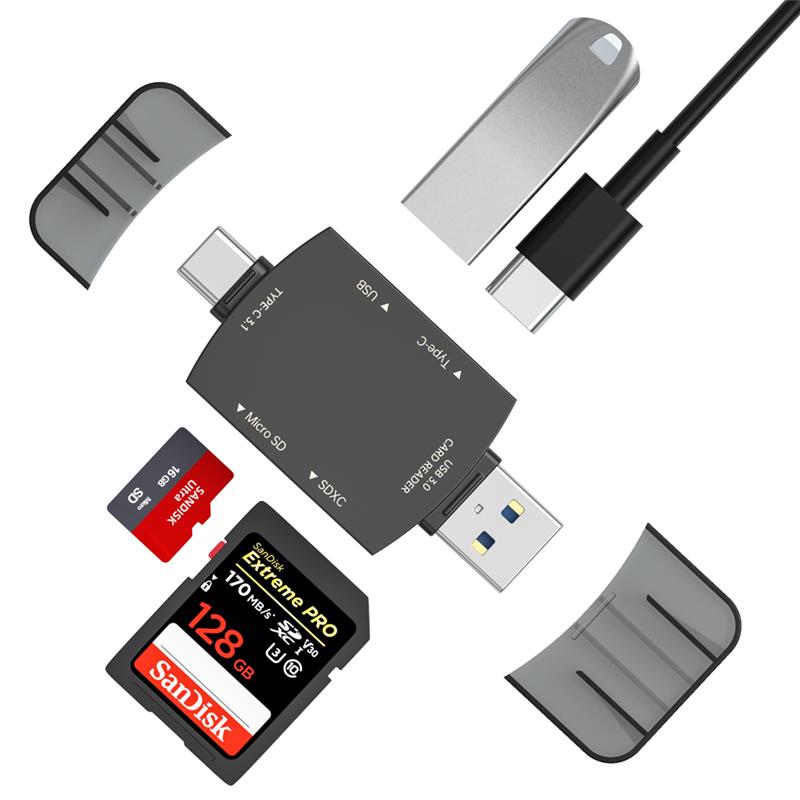 iCAN 4-in-1 USB 3.0+USB-C 3.1 Memory Card Reader(Open Box)