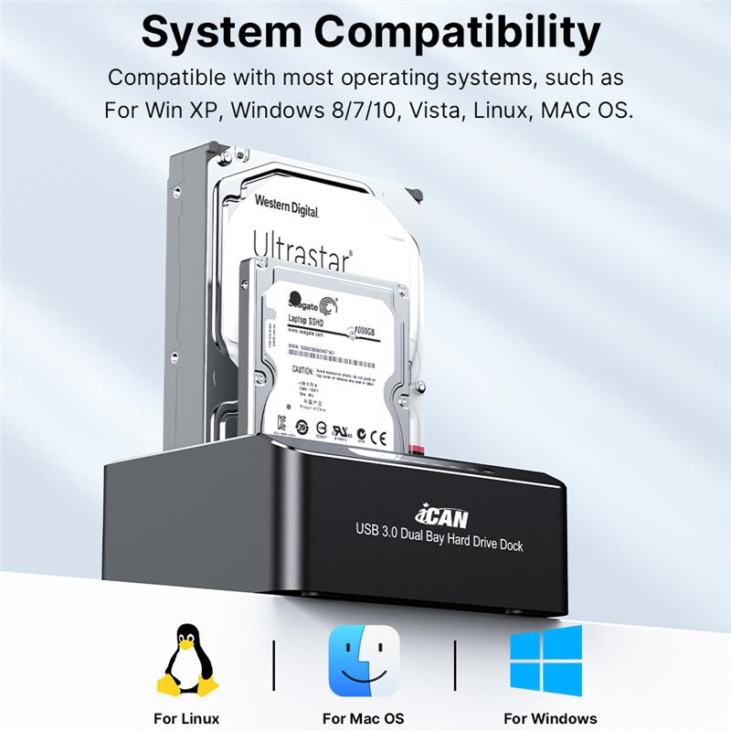 Bay Computer iCAN RSH-DS01 USB 3.0 Dual Bay SATA Hard Drive Dock - Canada Computers ...