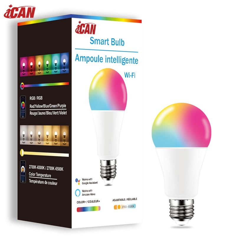 iCAN Smart Light Bulbs, A19 E26 RGBCW Color Changing LED Light Bulb.(Open Box)