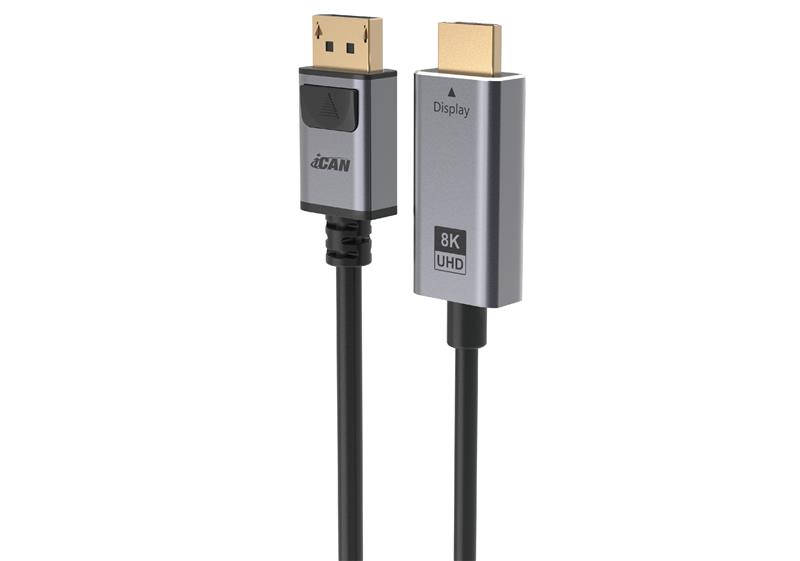 Câble iCAN DisplayPort vers HDMI, mâle vers mâle, 8K, 6 pieds, noir