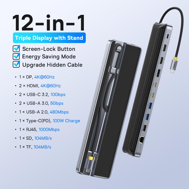 Baseus BS-OH199 12-in-1 USB-C Triple Display MST Docking Station