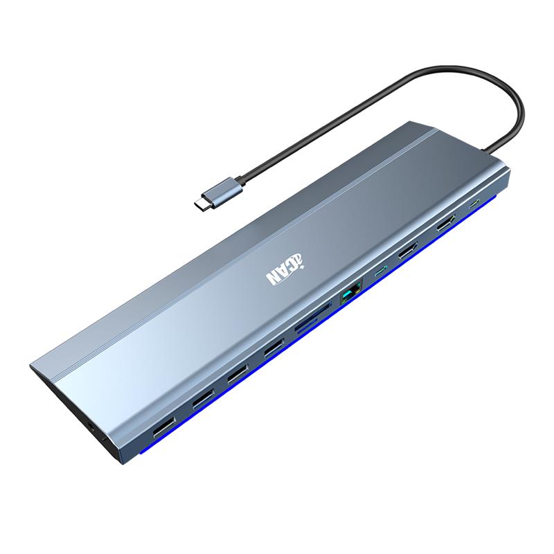 iCAN 12-in-1 USB-C 3.1 Dual 4K HDMI Docking Station with LED Light