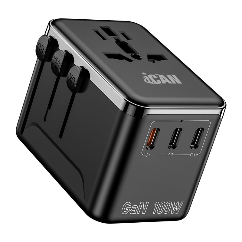 iCAN 100W 4-Port Universal Travel Adapter with 3 USB-C and 1 USB-A
