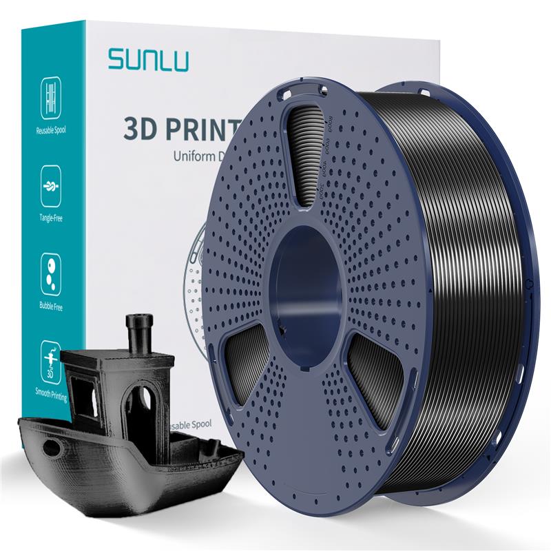 Sunlu 1.75mm, 1kg/spool, Silk PLA+ filament (Black)
