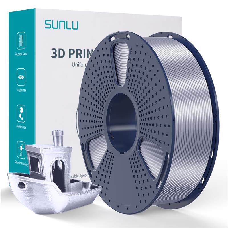 Sunlu 1.75mm, 1kg/spool, Silk PLA+ filament (Silver)