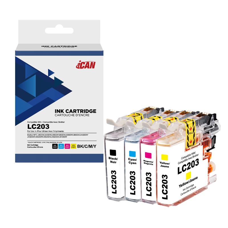 iCan Cartouche d'encre noire et tricolore compatible Brother LC203