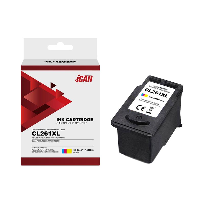 iCan Canon CL261XL Cartouche d'encre tricolore (Remanufacturée)