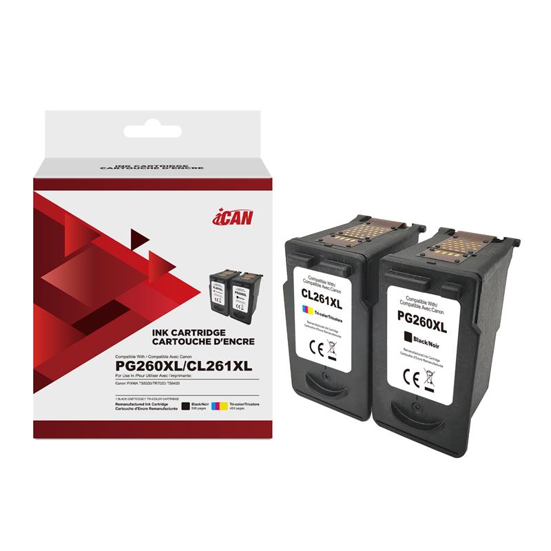 Cartouche d'encre noire iCan Canon PG260XL et CL261XL