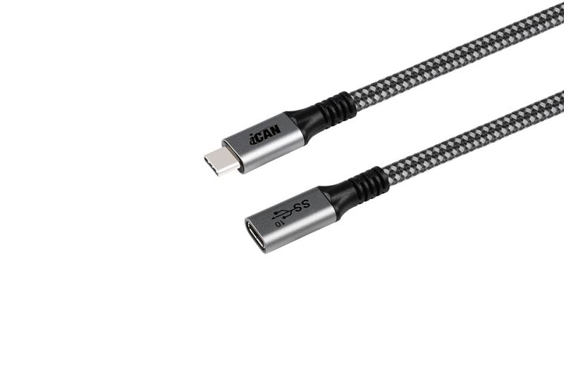 Câble iCAN USB 3.1 Type-C Mâle vers Type-C Femelle, 100W, 3,3 pieds