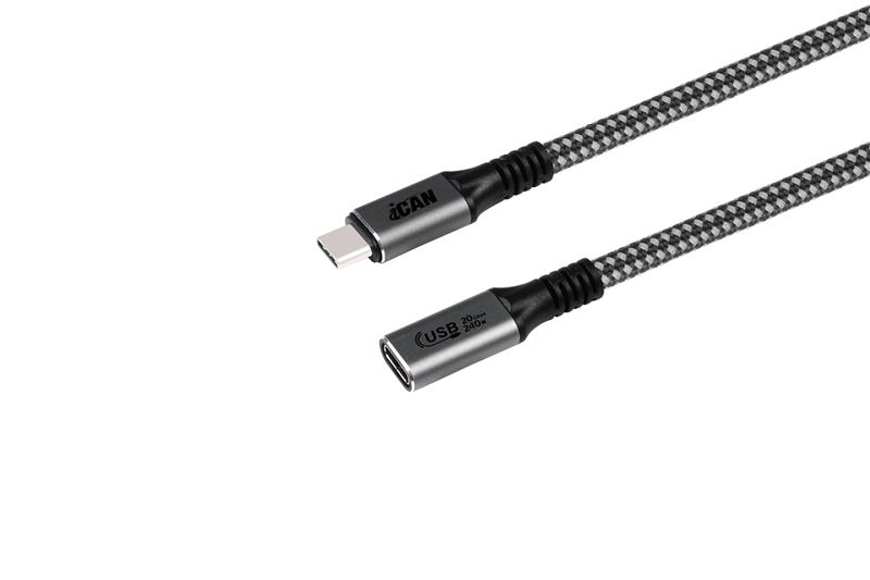 iCAN USB4 Type-C Male to Type-C Female Cable, 240W, 3.3ft