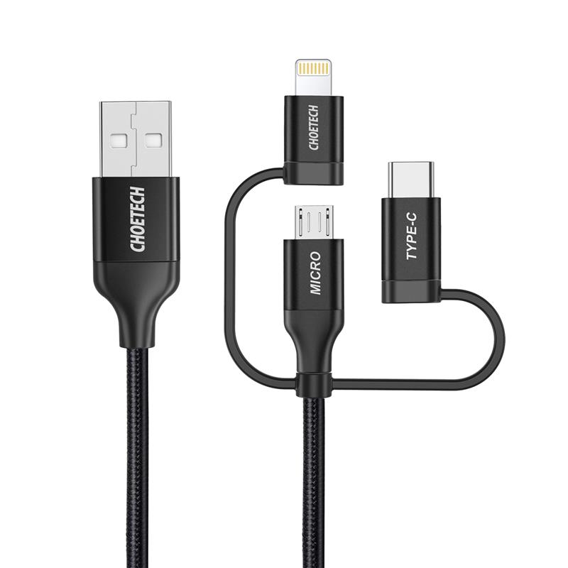 Choetech MFi 3 in1 nylon charging cable, 1.2m (4ft)