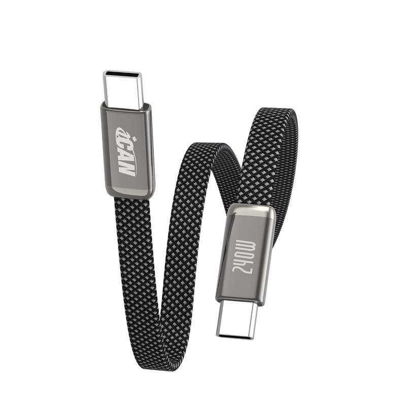 iCAN USB 2.0 Ultra-thin Type-C Male to Male Flat Cable, 240W, 3ft