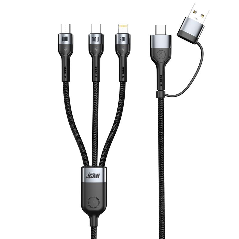 iCAN USB 2.0 3 in 2 Cable, 100W, 4ft
