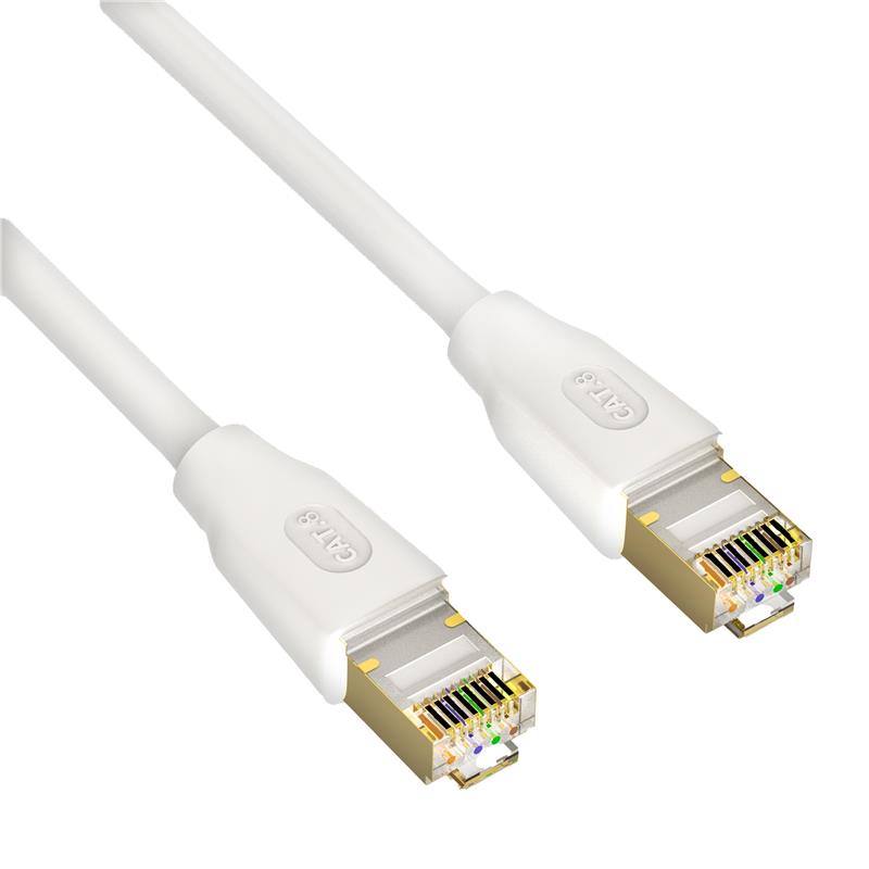 iCAN CAT8 Premium Ethernet Cable, S/FTP, 40Gbps 2000MHz,  100FT, White