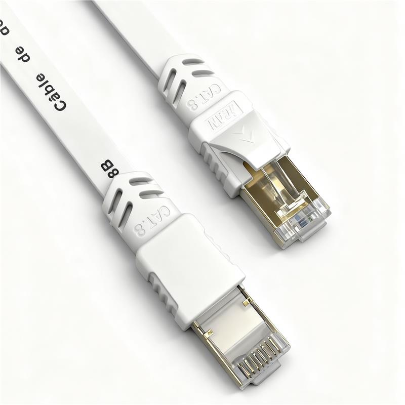iCAN CAT8 Flat Shielded Ethernet Cable, 40Gbps, STP, 35FT, White