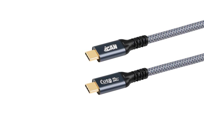iCAN USB4 Type-C Male to Type-C Male Cable, 240W, 3ft