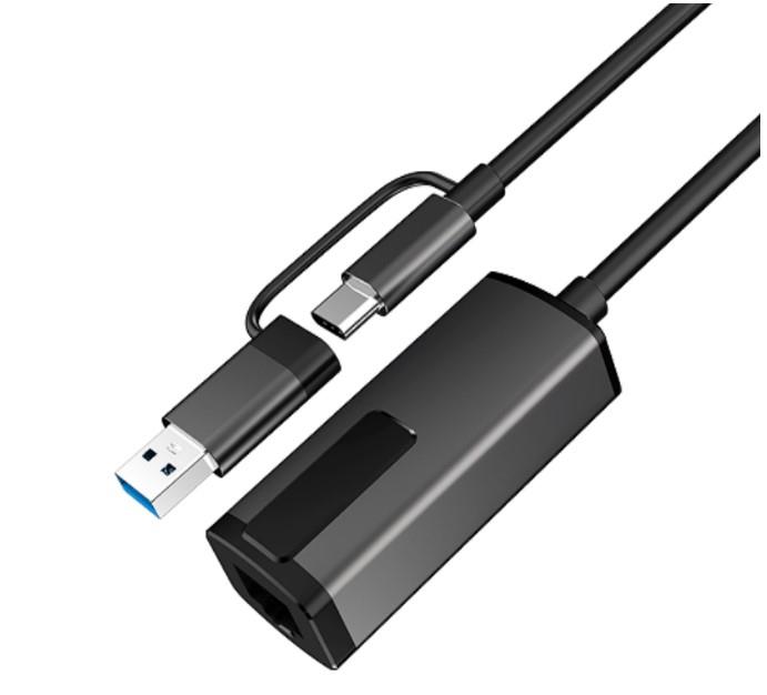 Adaptateur iCAN USB Type-C et USB-A vers RJ-45 2,5G en aluminium, noir