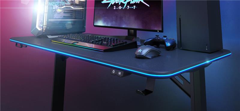 iCAN GAMD08-1 RGB Gaming Desk with Headphone Hooks & Cup Holder