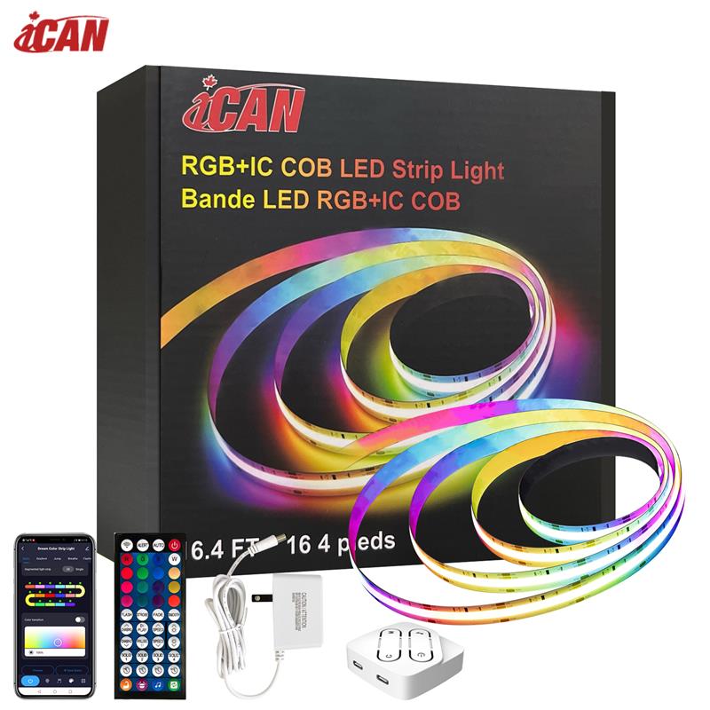Bandes lumineuses LED iCAN RGB+IC COB 16,4 pieds, synchronisation musicale, décoration intérieure.