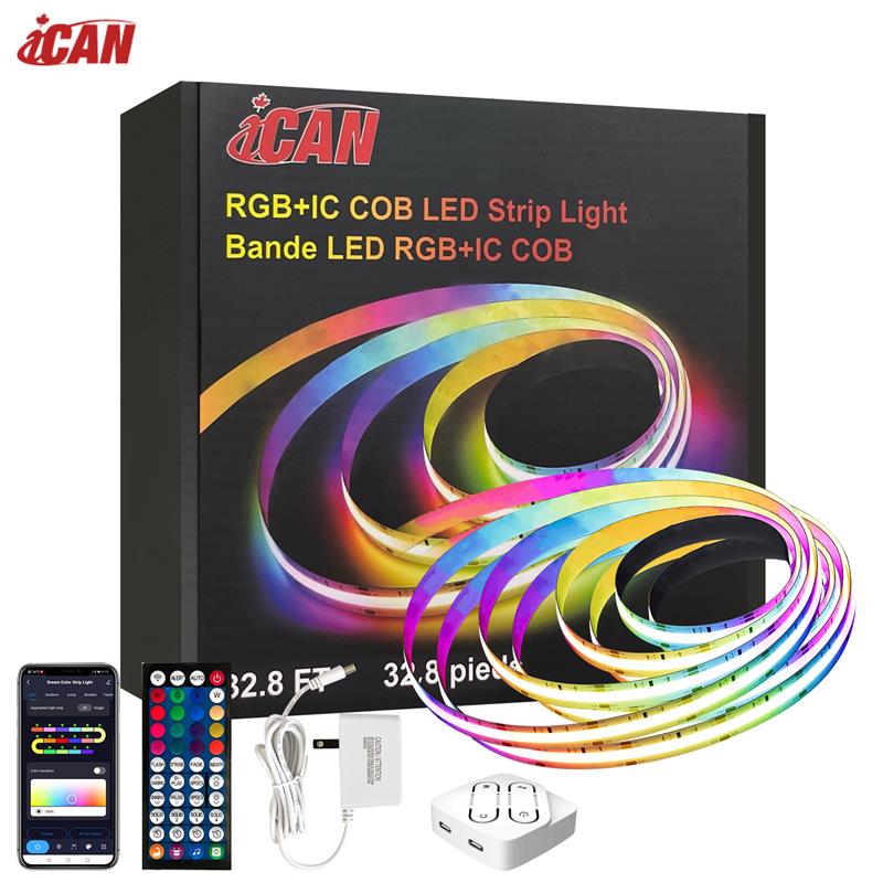 Bandes lumineuses LED iCAN RGB+IC COB 32,8 pieds, synchronisation musicale, décoration intérieure.