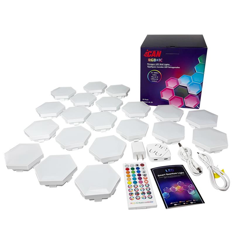 iCAN Hexagon Light Panels, RGB+IC Hexagon LED Wall Lights.(Open Box)