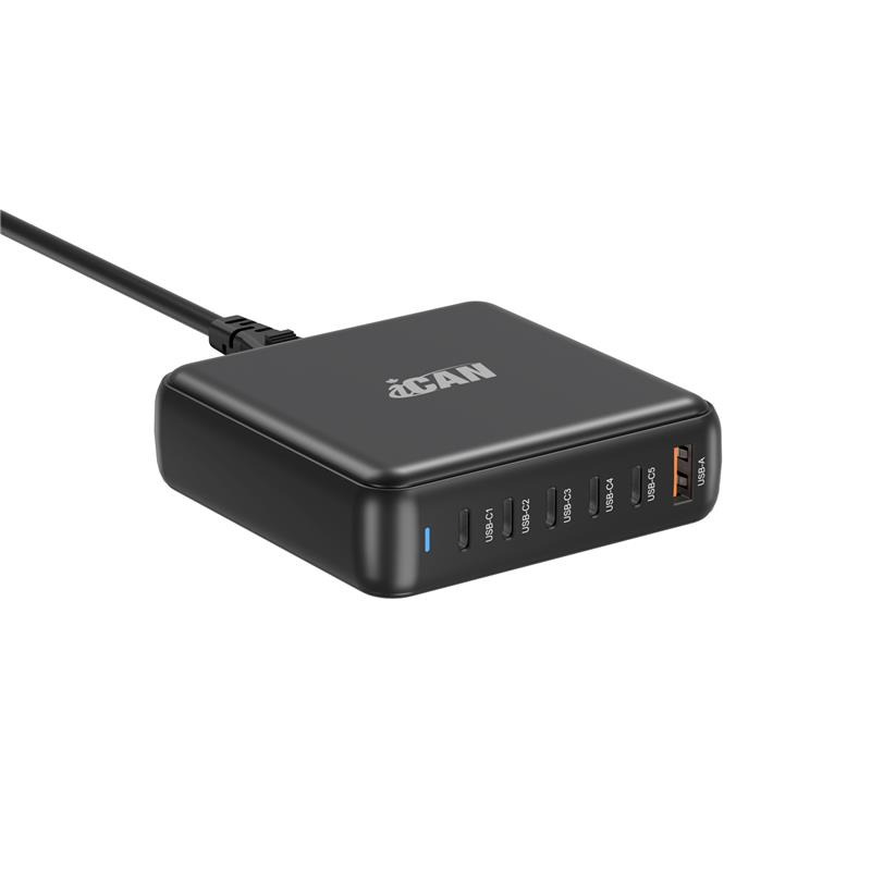 PDT-007 200W 6-Port GaN Slim Wall Charger with 5 USB-C and 1 USB-A