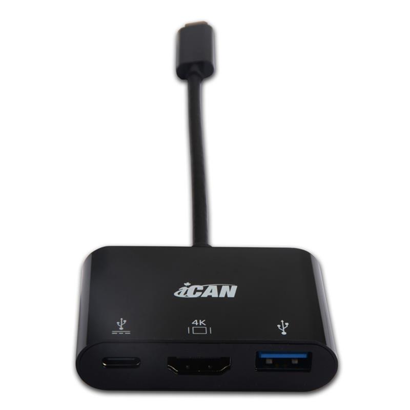 iCAN USB 3.1 Type C to HDMI 4K@30Hz + Type C Charging & Data transfer + USB 3.0 Adapter, Black
