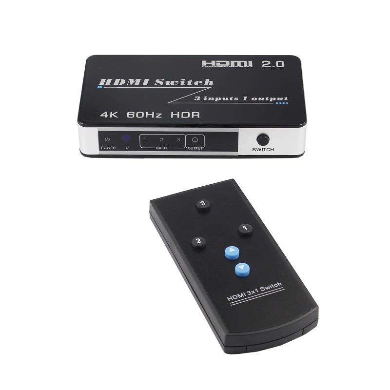 iCAN Commutateur HDMI 4K@60Hz v2.0 à 3 ports avec télécommande