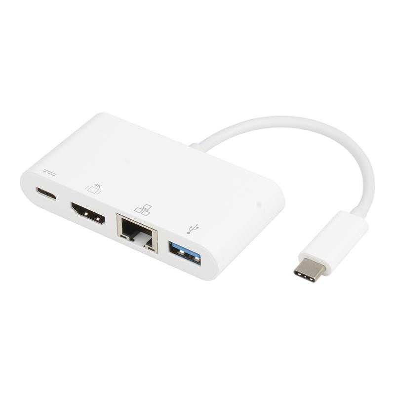 iCAN USB 3.1 Type C to HDMI + USB3.0 + Ethernet 4-in-1 Adapter, White