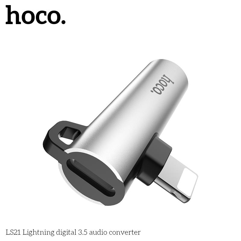 HOCO Adaptateur Lightning pour charger et audio AUX 3,5 mm 2 en 1, argent