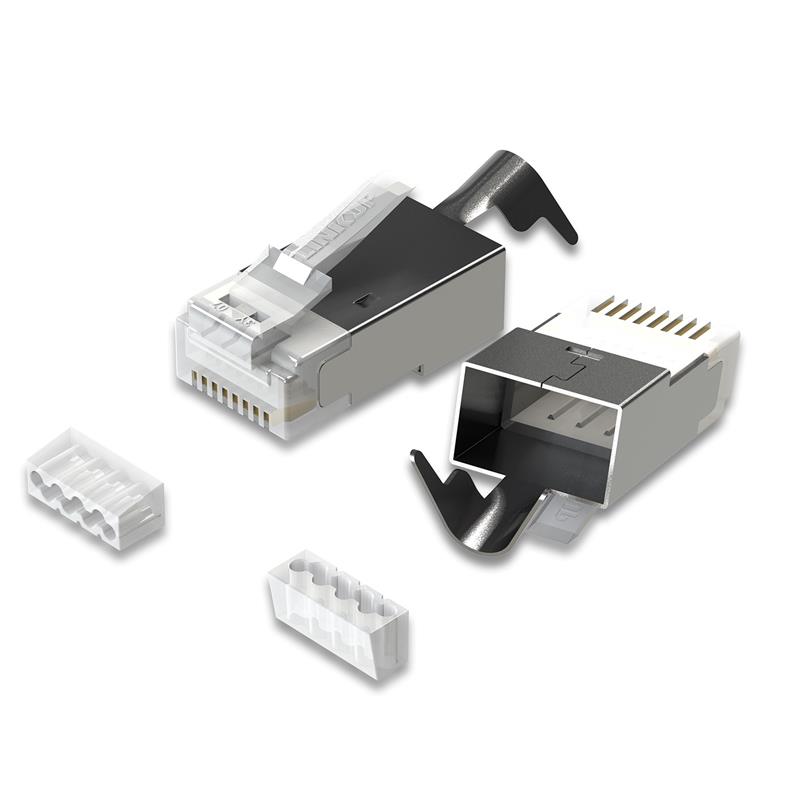 iCAN Cat6A RJ45 STP Fiche modulaire blindée RJ45 plaquée or, 10 paquets