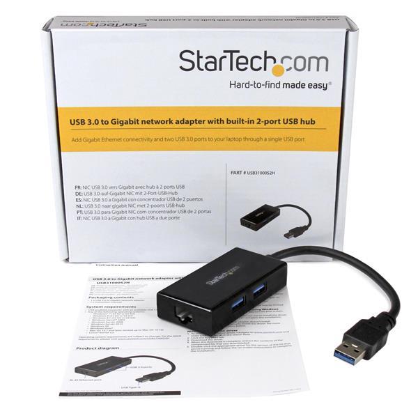 daptateur réseau Gigabit USB 3.0 Startech avec concentrateur USB 2 ports intégré (USB31000S2H