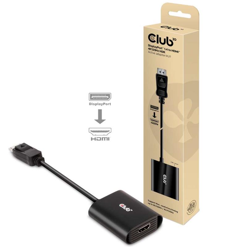 Club 3D DisplayPort 1.4 to HDMI 4K120Hz HDR Active Adapter M/F (CAC-1085)