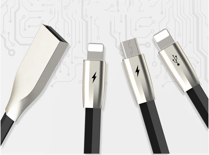 Câble iCAN Lightning + Lightning + Micro 3 en 1, 1,5 m, noir