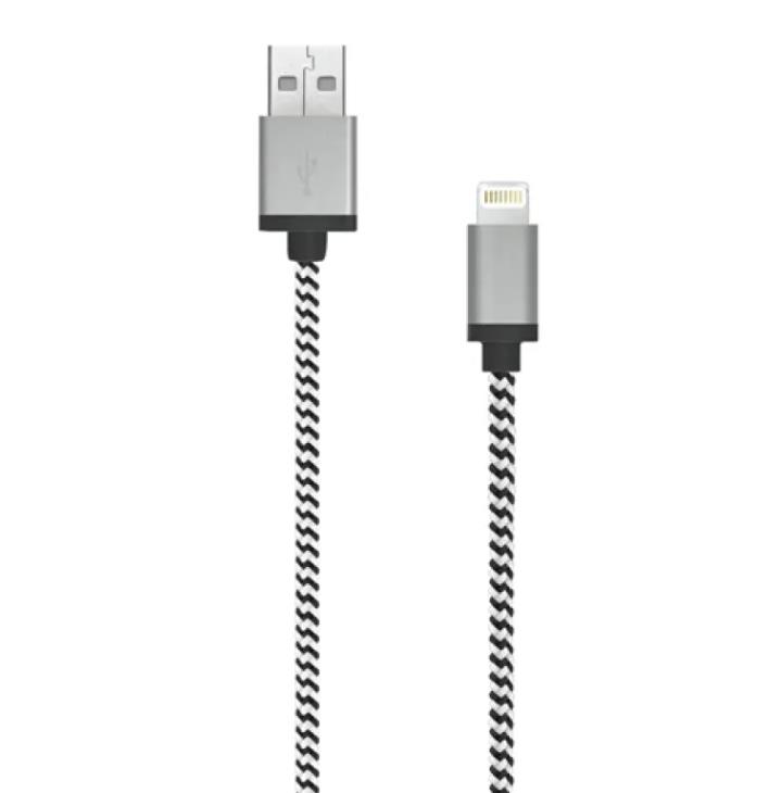 Câble LBT 4 pieds noir et blanc USB A vers connecteur Lightning en aluminium tricoté (LBT098)