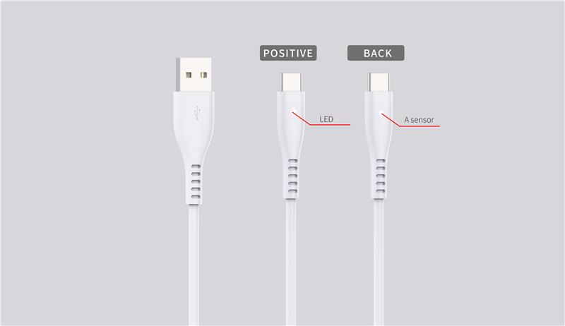 iCAN 4ft USB Type C Cable, with sensor & LED Light, White