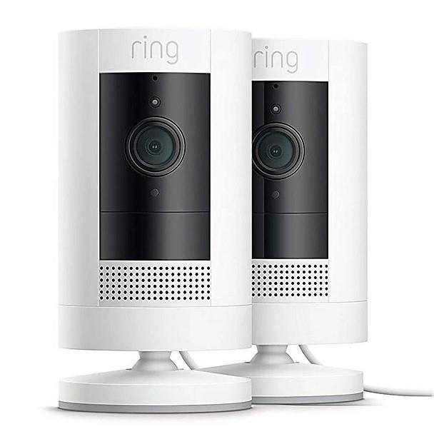 Ring Stick up Camera Plug-in 2 pack HB-white, Smart 1080p HD security camera with Two-Way Talk, Works with Amazon Alexa