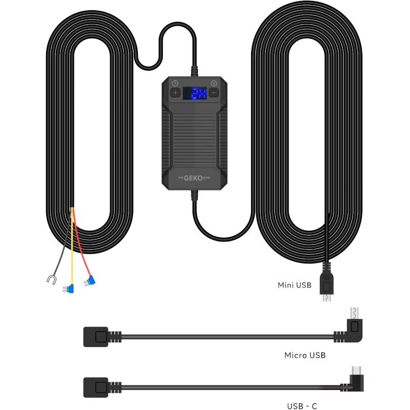 GekoGear Smart Hardwire Kit Pro pour Dash Cam avec Mini, Micro USB, USB