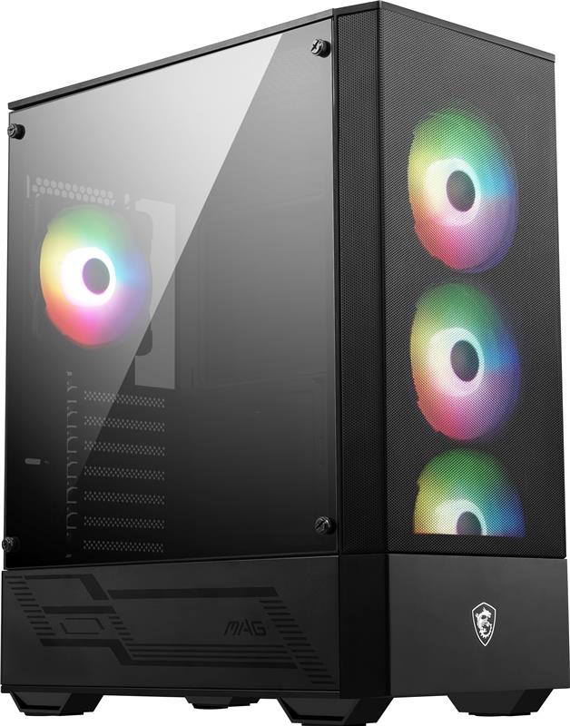 oîtier moyen tour MSI MAG FORGE 112R pour cartes mères ATX, verre trempé, panneau avant en maille, 4 ventilateurs ARGB 120mm...